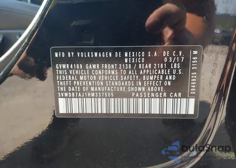 2017 Volkswagen Jetta 1.4T Se from USA, damaged, VIN 3VWDB7AJ1HM337505